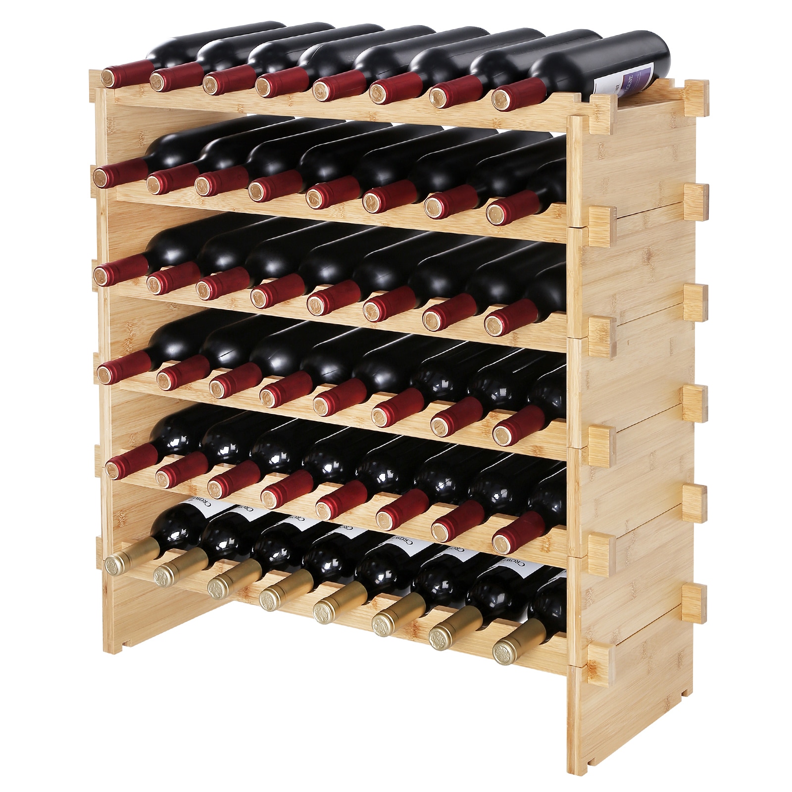 48 Bottle Stackable Modular Wine Rack Bamboo Wood Display Shelf 6-Tier_voghion.com